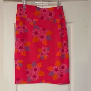 LuLaRoe Vibrant Floral Pencil Skirt - Pink and Orange